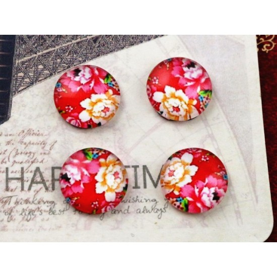 Red Flower Glass Cabochons