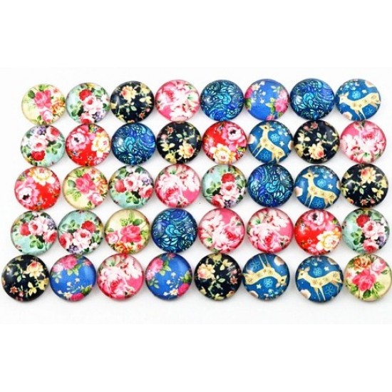 Mixed Floral Glass Cabochons