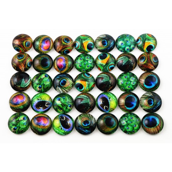 Mixed Peacock Glass Cabochons