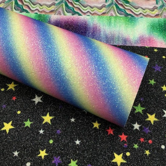 Rainbow Glitter Leather Self Adhesive sheet