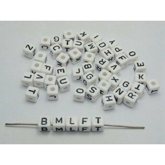 Square White Alphabet Bead