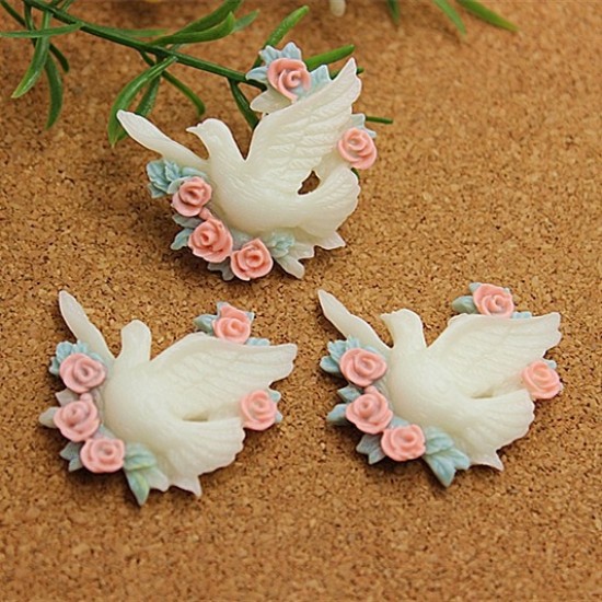 Resin Peace Dove with Flower Bird