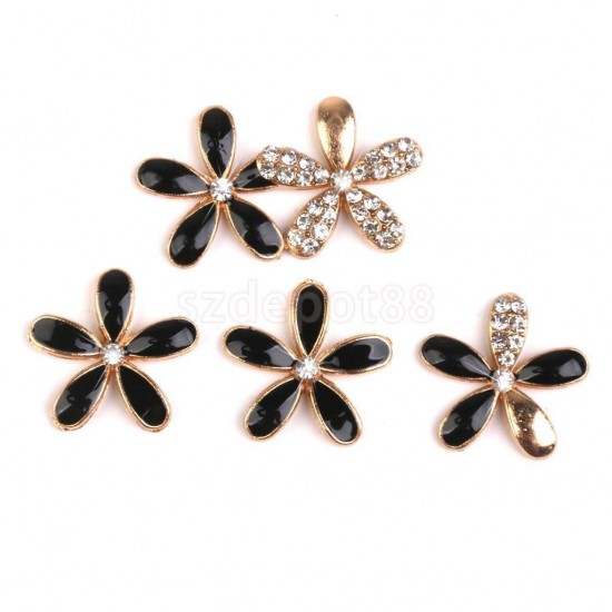 Black Enamel Crystal Flower Flatback