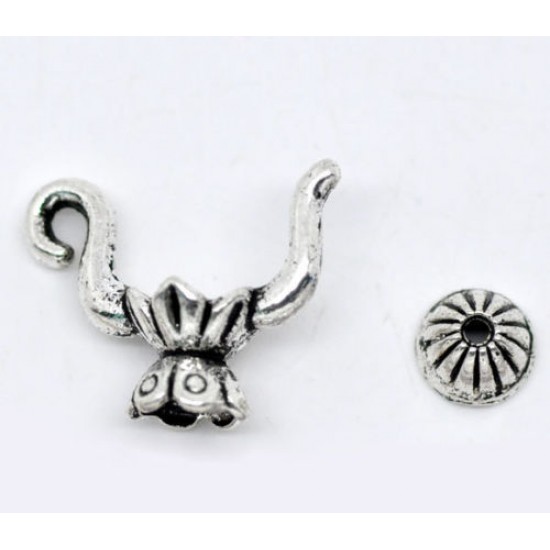 Silver Tone Teapot Charm Bead Caps Set