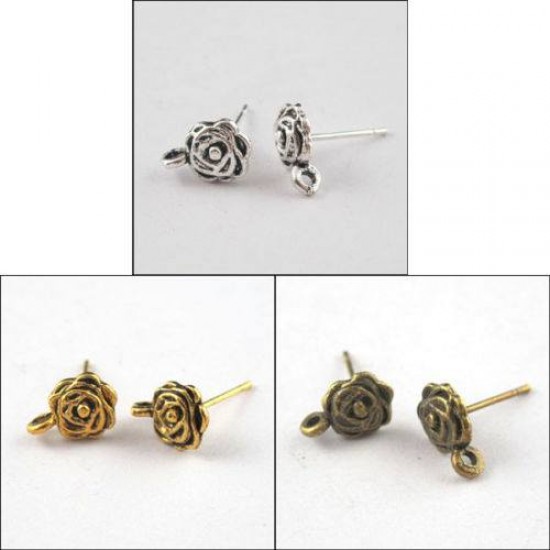 Tibetan Gold Flower Stud Post Earrings Findings