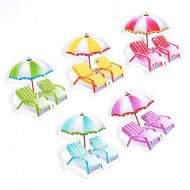 Assorted Color Beach Chairs Sun Umbrella Wooden 