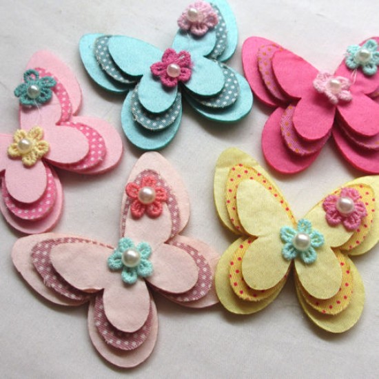 Padded Felt Butterfly Satin Ribbon Flowers W/beads 