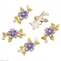 Rhinestone Purple Flower Leaves 