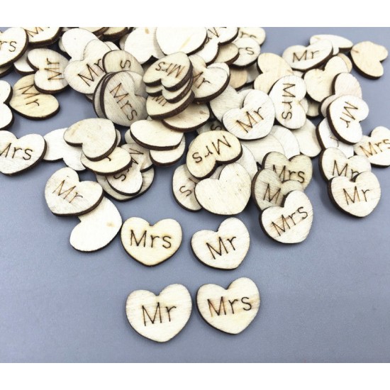 Wooden Heart Mr Mrs Lettering 