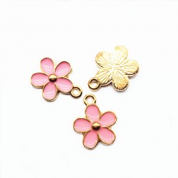 Gold Tone Pink Colorful Enamel Flower