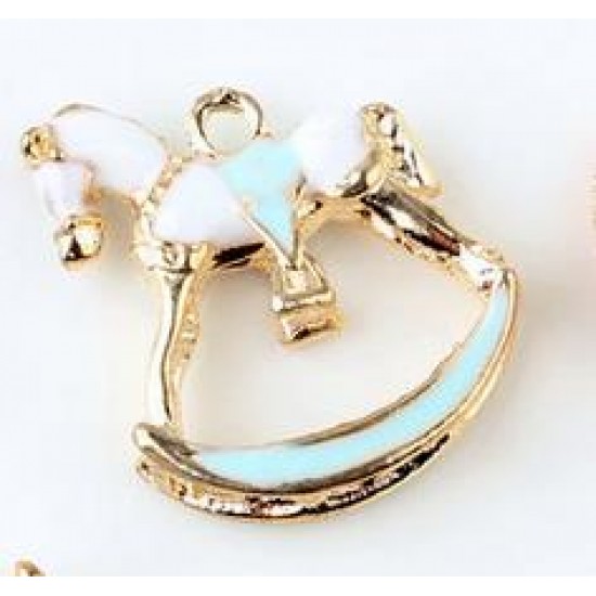 Beautiful Blue Horse Gold Tone Metal Enamel 