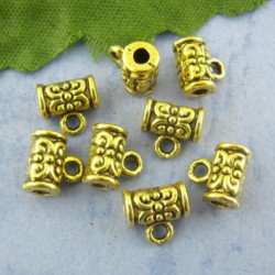 Gold Tone Carved Tube Spacer Beads Bail