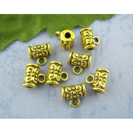 Gold Tone Carved Tube Spacer Beads Bail