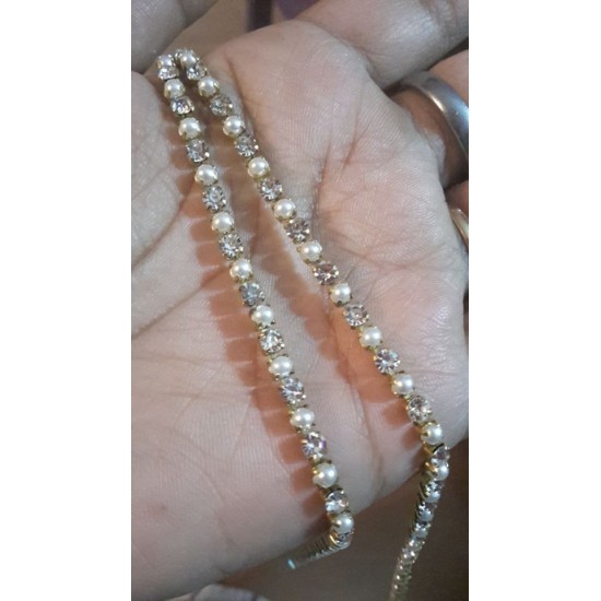 White pearl with stone chain