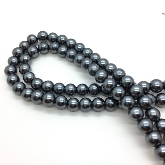 Gun Metal Glass Round Pearl 