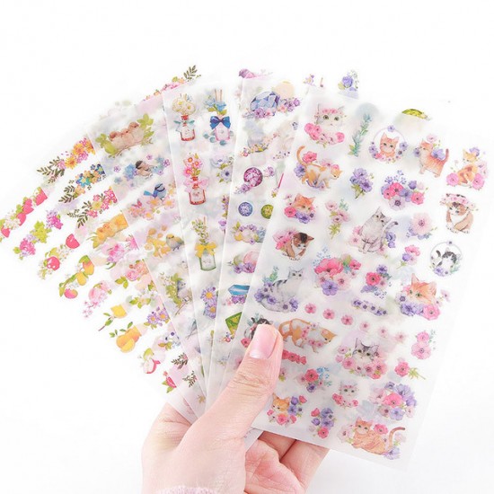 Kawaii PVC Flower & Cats Stickers