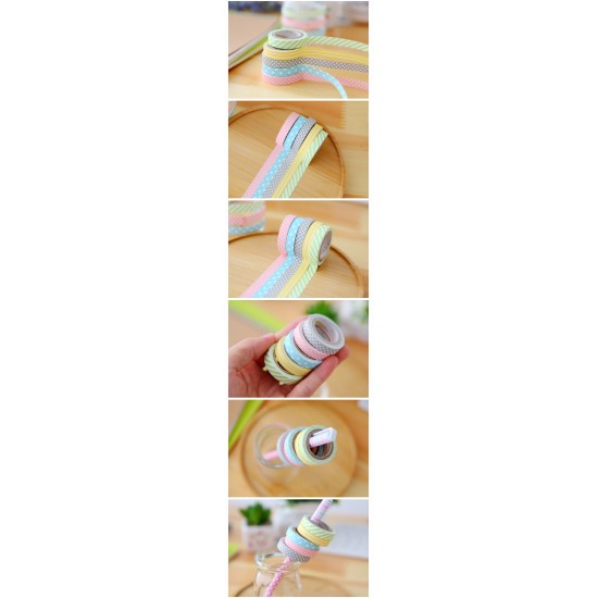 5 Rolls Candy Color Cute Stripe Dot Washi Tape 